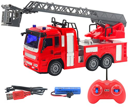 BSTCAR Telecomandato camion dei pompieri giocattolo con luci LED, RC camion dei pompieri auto giocattolo spruzzando acqua auto camion di salvataggio (Camion dei pompieri telecomandato