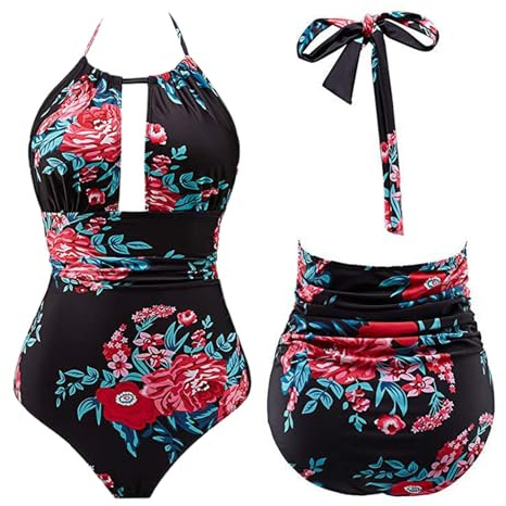 Halter Baddräkter för kvinnor, grimma badkläder för kvinnor | Halterlyftande baddräkter | Hög midja och rygglös push-up elastisk baddräkt för en smickrande passform, semester, Meter, 44