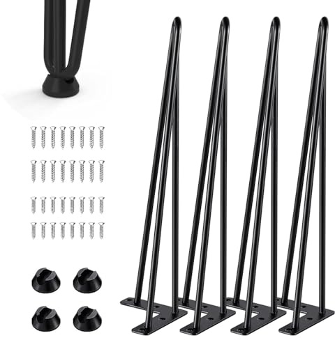 LUOJINYI 4 Patas de Mesa con Horquilla, 3 Barras de Horquilla, Patas de Metal para Muebles con Protector de Suelo, 40 cm de Altura para mesas de Centro, Patas de Mesa de café Negras para Escritorio