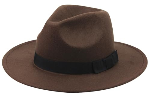 Sombrero Marrón Sombrero de Panamá Hombres de Fieltro de ala Ancha Vintage Sombreros Outbacks Marrones Talla única para Hombres Mujeres Vestido de Traje Accesorio de Disfraz de Cosplay