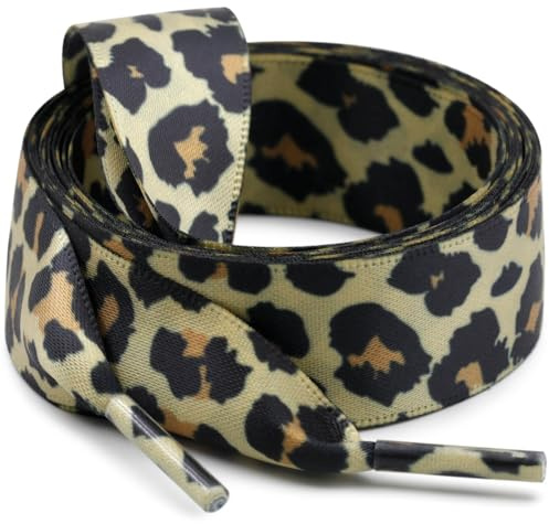 WEGOODZF Satinband skosnören: 2 cm breda 120 cm långa beige svart brun leopardmönster platta silkesskosnören för kvinnor flickor 2 par ersättningsskosnöre för träningsskor stövlar sneakers, 36 beige