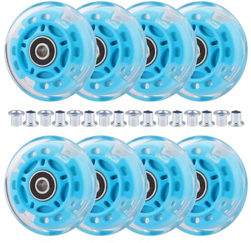 LED-beleuchtete Inline-Skate-Rollen, 8 Stück, 64–80 mm, blaue PU-Räder mit Lagern, 85 A Härte, Skate-Ersatz mit ABEC-7-Kugellagern für Jungen und Mädchen (64 mm)