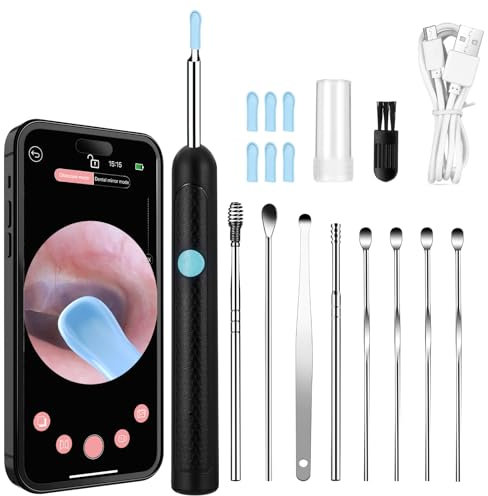 Otoscopio Pulizia Orecchie, Pulisci Orecchie per Adulti con Lente da 3.5 mm e 6 LED, Pulitore Orecchie a Specchio Grandangolare a 360° per iOS, Android e iPad