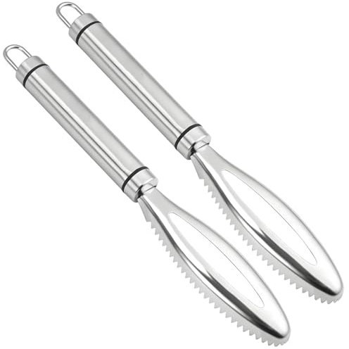 yeeplant Set di 2 squamatori per pesce, in acciaio inox, doppio bordo seghettato, manico ergonomico antiscivolo, ideale per la preparazione del pesce