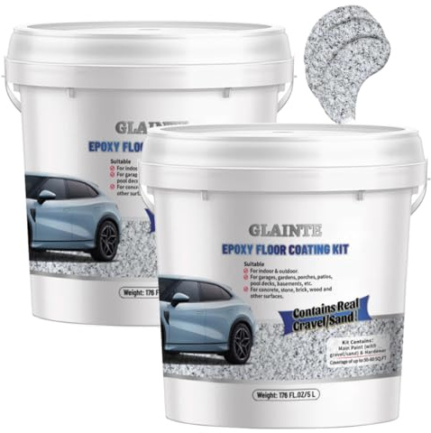 GLAINTE Upgrade Epoxy Concrete & Garage Floor Paint Coverage of 90 SQ.FT, Marble Effect Floor Coating Kit for Interior/Exterior - Contains Real Sand