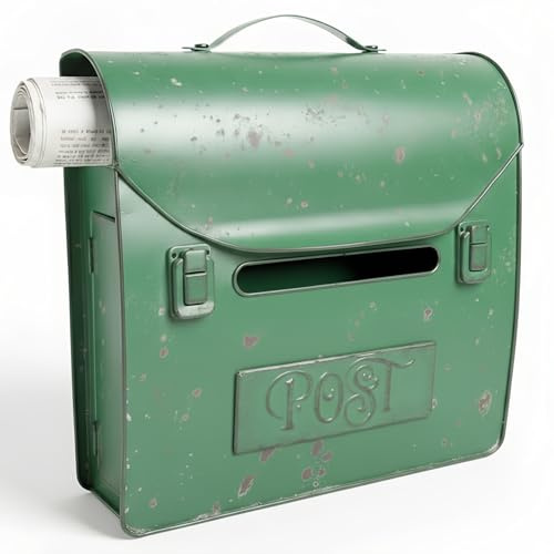 Yielycan Wall-Mounted Mailbox with Newspaper Holder, Waterproof & Rust-Proof Galvanized Steel, Large Capacity for Outdoor Use, 13.82 x 12.8 x 4.17 Inch-Vintage Green