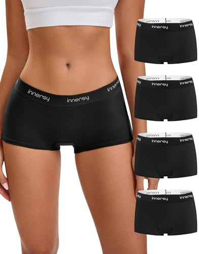 INNERSY Boxershorts för kvinnor, bomull, kalsonger med ben, sport, hipster, underkläder, kvinnor, 4-pack