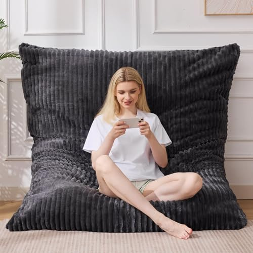 MuaMelop Bean Bag Chair, Giant Bean Bag Chair, 4 in 1 Convertible Beanbag Chairs for Adults with Removable Cover, Memory Foam Floor Cushions, Living Room, Bedroom, Dark Grey