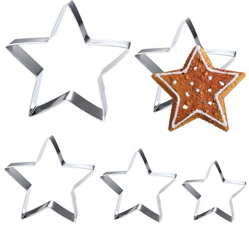 5 Pcs Star Cookie Cutters, Stainless Steel Star Shaped Cutter, Christmas Cutters, Cutter Christmas Baking Pastry Set, Holiday Cookies Dicing Saw Shapes, for Christmases, Graduation, Birthday Party