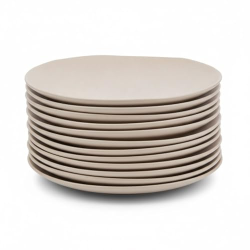 Juego de 12 platos llanos fabricados en melamina color beige de 28 cm