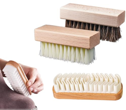 Set di 3 Spazzole per Pulizia Scarpe in Pelle Scamosciata, Nabuk e Liscia, con Spazzola in Plastica, PP e Setole di Crine per Kit Manutenzione Calzatura