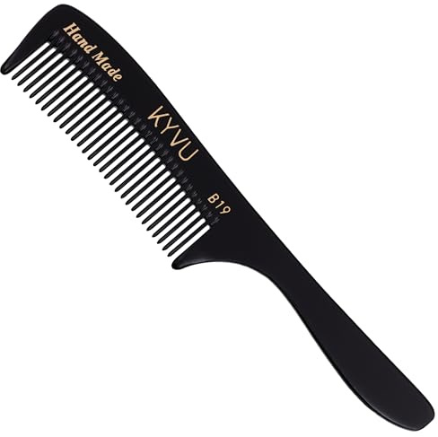 KYVU B19 kam med grov tand – handgjord stylingkam för tjockt hår – 17,4 cm – cellulosaacetat, svart finish