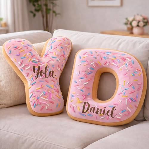 HHLYN14 Personalized Letter Pillow, Custom Donut Alphabet Cushion with Name, Kids Room Decor, Baby Birthday Gift, Cute Throw Pillow for Children