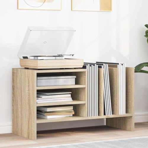 Ziaphsol Armoire à disques vinyles en chêne Sonoma avec étagère 78,5 x 35 x 45 cm, armoire LP avec 6 étagères, espace de rangement pour médias, salon