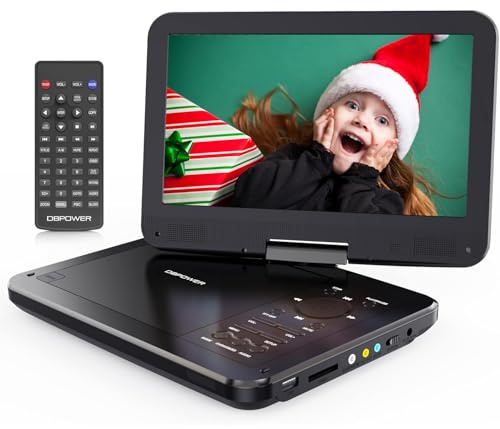 DBPOWER 12 Portable DVD Player with 5-Hour Rechargeable Battery, 10 Swivel Display Screen and SD/USB Port, with 1.8m Car Charger, Power Adaptor and Car Headrest Mount, Region Free (Black)