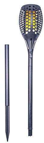 FloraSun Antorcha solar de jardín con efecto de fuego natural, de plástico, antorcha LED con botón ON/OFF, longitud ajustable, con conector de alimentación