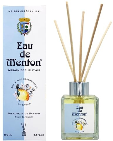 Prestige de Menton Diffuseur de Parfum d’Ambiance 100 ml – Huiles Essentielles de Citron – 96% naturel & Vegan – Notes Citron, Fleur d’Oranger, Vanille – Diffuseur Anti-Odeurs Frais