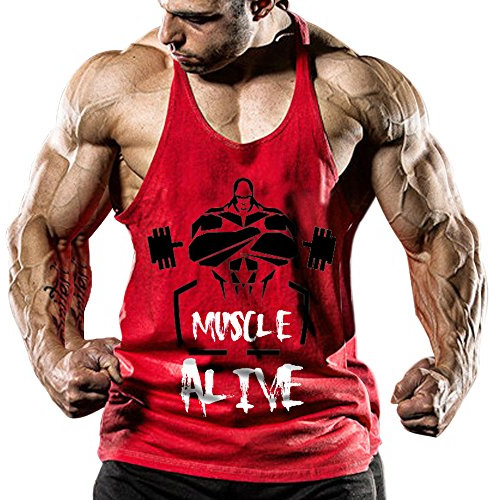 palglg bodybuilding linne för män, fitness, 2 cm, remmar, stringer sporttröja, T1004 röd, L