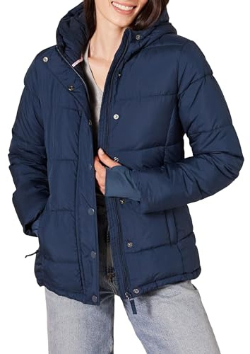 Amazon Essentials Abrigo Acolchado Resistente de Manga Larga con Capucha (Disponible en Tallas Grandes) Mujer, Azul Marino, XXL
