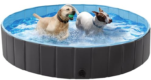 Yaheetech Piscina per Cani Vasca da Bagno Pieghevole Antiscivolo per Animali Domestici in PVC da Esterno Interno Nero 140 x 30 cm