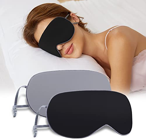 Sleeping Mask 2 Pack, Warm, Cool Double-Sided Use of Sleep Mask, Super Soft Blindfold with Adjustable Strap, Block Out Light, Comfort Sleep Eye Mask for Travel Meditation Nap Black
