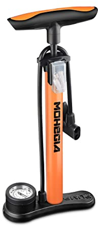 MOHEGIA Bike Floor Pump with Gauge,Air Bicycle Pump Inflator with High Pressure 160 PSI,Fits Schrader and Presta Valve/Orange