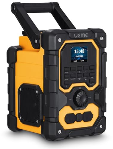 UEME 16W Jobsite DAB/DAB+ FM Radio | Rugged Design | Bluetooth | Rechargeable Battery | Worksite Builders Radio | AUX Input | USB Phone Charging | Includes Mains Adaptor
