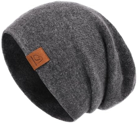 jaxmonoy Slouchy Knit Beanies Winter Hats for Women Men Soft Warm Double Layer Reversible Slouch Cuffed Skull Knitted Beanie Cap - Dark Grey