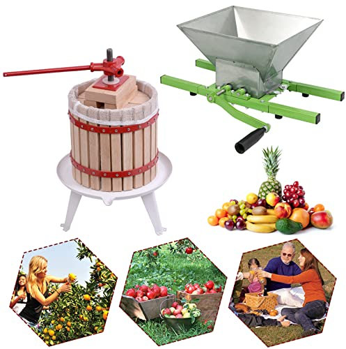 LZQ Obstmühle Weinpresse obstpresse saftpresse obstpresse & Traubenmühle apfelpresse mit Handkurbel(12L Obstpresse + 7L Obstmühle)