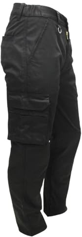 FNT arbetskläder svarta herr cargo combat arbetsbyxor flera fickor arbetsbyxor med halvelastiskt midjeband knäskydd fickor knapp och dragkedja, Svart, 50W x 29L