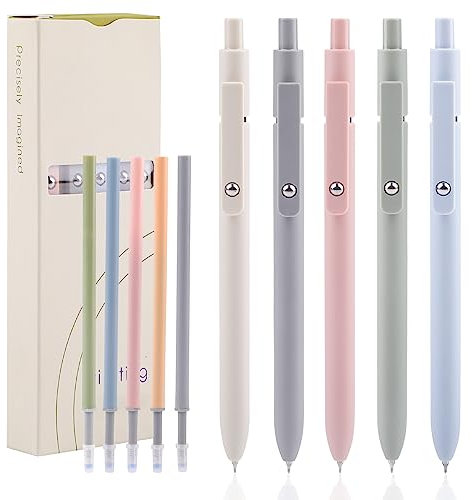 Weysoo Kugelschreiber, 5 Stück Gelschreiber mit 5 Stück Nachfüllminen, Gelstifte Aesthetic, Schwarze Einziehbare Gelschreiber, Gel Pen, Kugelschreiber Pastell für Schulsachen, Schreiben -0,5 mm