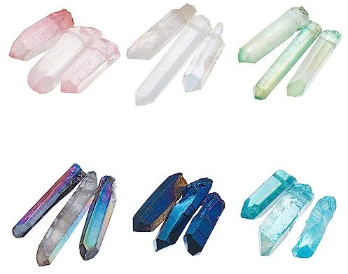 OLYCRAFT 18 Pieza de Cristal de Cuarzo Natural 6 Colores Puntos de Cristal de Cuarzo Agujero de 1mm Cuentas de Cristal de Cuarzo Natural Cuentas Sueltas para Hacer Joyas Manualidades Collares