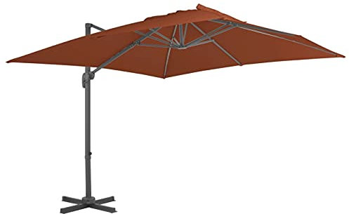 Camerina Ampelschirm mit Aluminium-Mast Windsicherung Ampelschirm Sonnenschirme FüR Terrasse Garten Sonnenschirm Terrakotta-Rot 400x300 cm