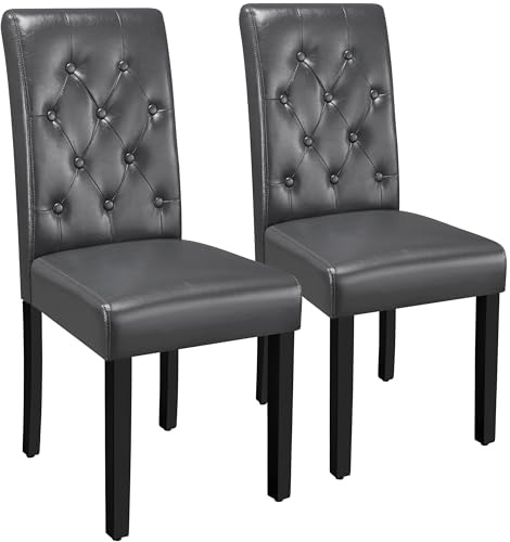 Yaheetech Lot de 2 Chaises de Salle à Manger en Similicuir PVC Chaise de Cuisine Assise Rembourrée avec Dossier Confortable Chaises de Chambre Moderne en Bois Massif de Chêne Gris
