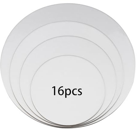 DAKFOOK Lot de 16 planches à gâteau rondes en carton sulfurisé de 3 mm, 15,2 cm, 20,3 cm, 25,4 cm, 30,5 cm, argenté