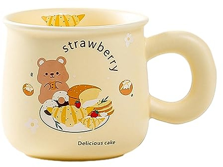 Tazza da caffè da 400 ml con orso in stile cartone animato, simpatica tazza da caffè con manico grasso, per ufficio, casa, ristorante, caffetteria, casa da tè, croissant