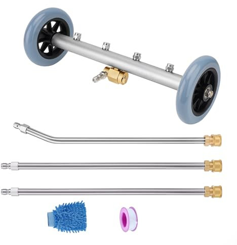 Laopypor 2-in-1 Unterwagen-Hochdruckreiniger-Aufsatz, 40,6 cm Edelstahl-Unterwagen-Reiniger mit 4 Düsen und 3 Verlängerungsstäben, 4000 PSI