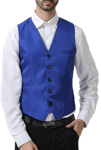 SRZYMJ Herren Karierte Weste, formell, ärmellos, V-Ausschnitt, kariert, Tweed, Business-Weste, Freizeitkleid, Anzugweste mit Tasche Blau Steampunk Mittelalter Zweireihige Anglerweste Herren