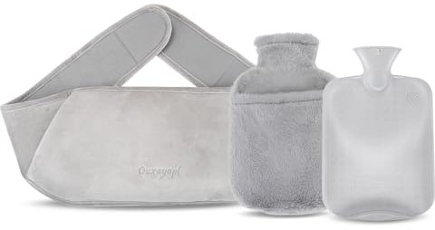 Borsa Acqua Calda con Cintura Regolabile - Borsa Dell'acqua Calda in Gomma con Peluche Morbida Copertura in Vita, Boule Acqua Calda per Collo e Spalle, Schiena, Gambe, Vita Calda (Grigio)