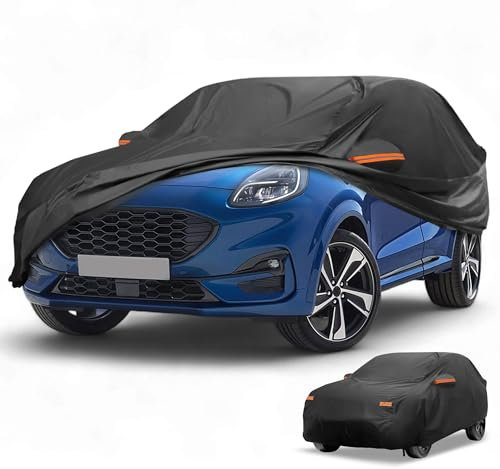 Partuto Funda de Coche Impermeable para Todo Clima Protección Exterior Completa Anti-UV Sol Lluvia para Ford Puma 2019-2023 190T-PU Negro con Franjas Reflectantes