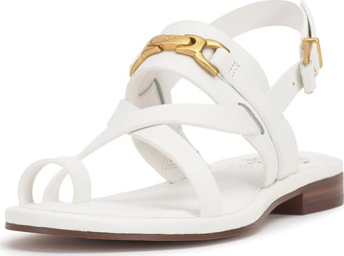 Vince Camuto Women's Lenni Banded Buckle Flat Sandal, Bianco, 10