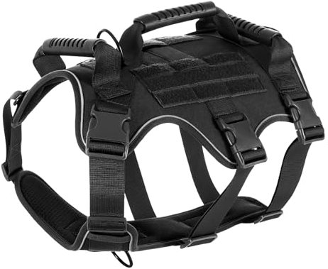 SUPRBIRD Hundegeschirr, Reflektierend, Mesh-Polsterung, 3 Griff, Ausbruchsicher, Einstellbar, Schwarz, L