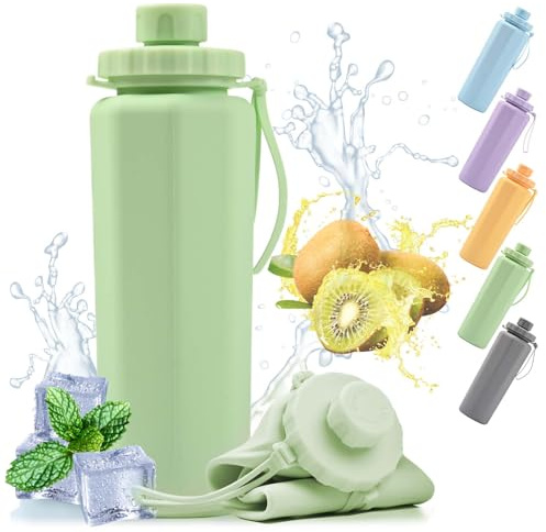 Shyllin Gourde Souple, Shilin 600 Ml Gobelet Pliable Silicone, éTanche et Portable, Sans Bpa, Flasque Running, Adapté Camping, Sports de Plein Air, Voyages, Bouteille Pliable Randonnée (Vert)