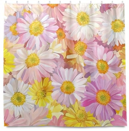 miaozhen Tende da doccia impermeabili con gancio, 182 x 182 cm, motivo iris bruxelles, pseudacorus, fiori di bellezza, in poliestere, resistenti e lavabili, per bagno moderno ganchos para cortinas de