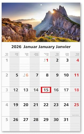 Timr calendario mensile 2026 da parete 1 mese con cursore 49 cm calendario un mese da compilare I motivo montagne I tr325