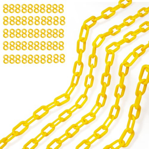 240FT Yellow Plastic Chain Links, Heavy Safety Chain, Plastic Barrier Chain with 50PCS S-Hooks