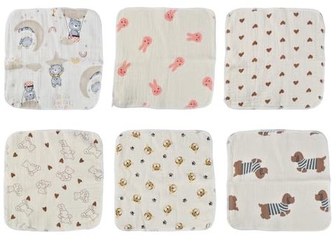 Daleweo 6 Pezzi Mussole Neonato Cotone, 25x25cm Asciugamani Neonato Puro Cotone, Super Morbido E Altamente Assorbente, Adatto Ai Neonati