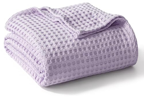 Exclusivo Mezcla Manta para Cama de Verano de 100% Algodón, Manta para Sofá de Gofre, Colcha Multiusos Ligera y Transpirable, Lavable a Máquina y Secable, 130 x 150 cm, Lila