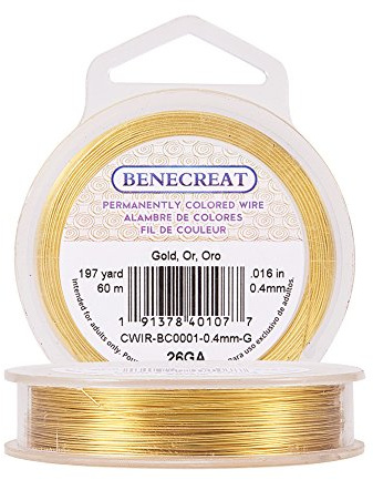 BENECREAT 60m Alambre de Cobre Cable Metálico Accesorios de manualidad para Diseño de Bisutería - Dorado Calibre 26