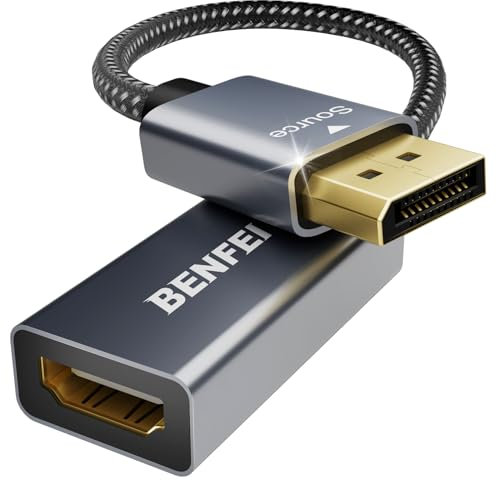 BENFEI 4K DisplayPort auf HDMI, Unidirektional DisplayPort DP Computor zu HDMI Monitor Verbindungs Adapter Kompatibel für Laptop PC Monitor TV Projektor [Aluminiumgehäuse, Nylongeflecht]